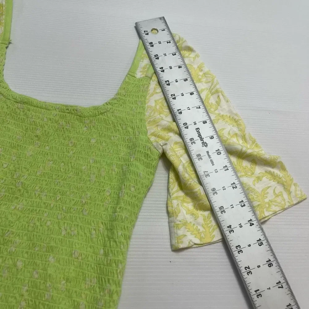Free People Green Marigold Smocked Crop Top Size Small Medium See Measurements